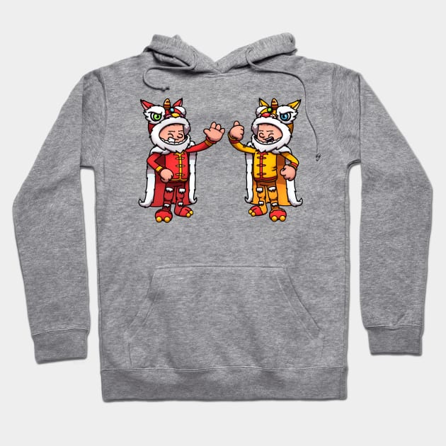 2 Characters Wearing Lion Dance Costumes Hoodie by TheMaskedTooner